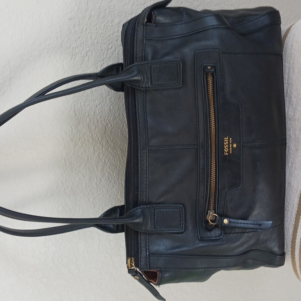 Large Black  Leather Tote by Fossil
